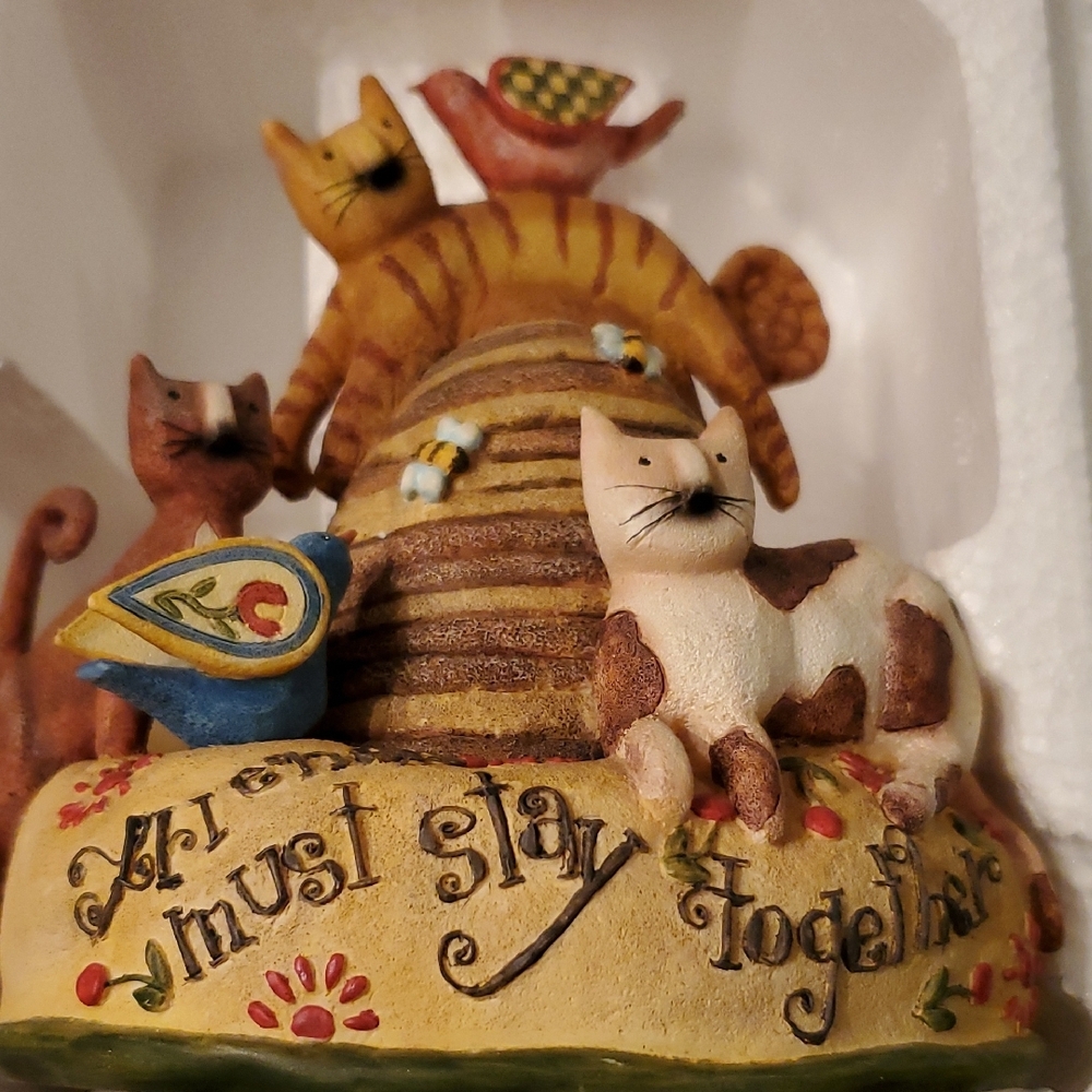 Whimsical Cat Figurine with Birds